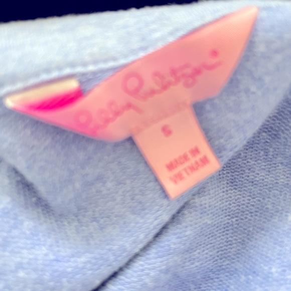LillyPulitzer 1/2 Zip Blue Pullover Top With White Laced Sleeve Accents Small - Picture 5 of 5